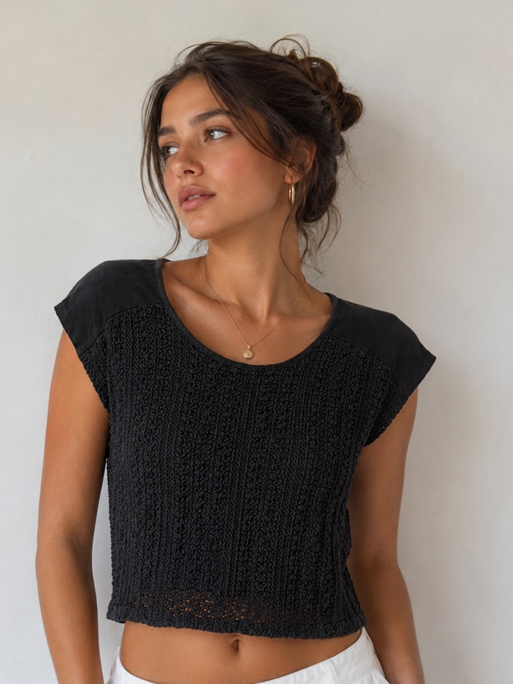 Mango Crop Knit Short Sleeve Top